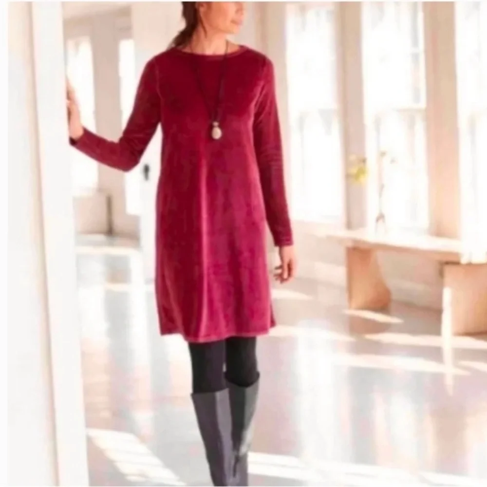 Pure Jill Red Velour/Velvet Tunic Long Sleeve Top with Pockets Sz Med Petite - Picture 2 of 9